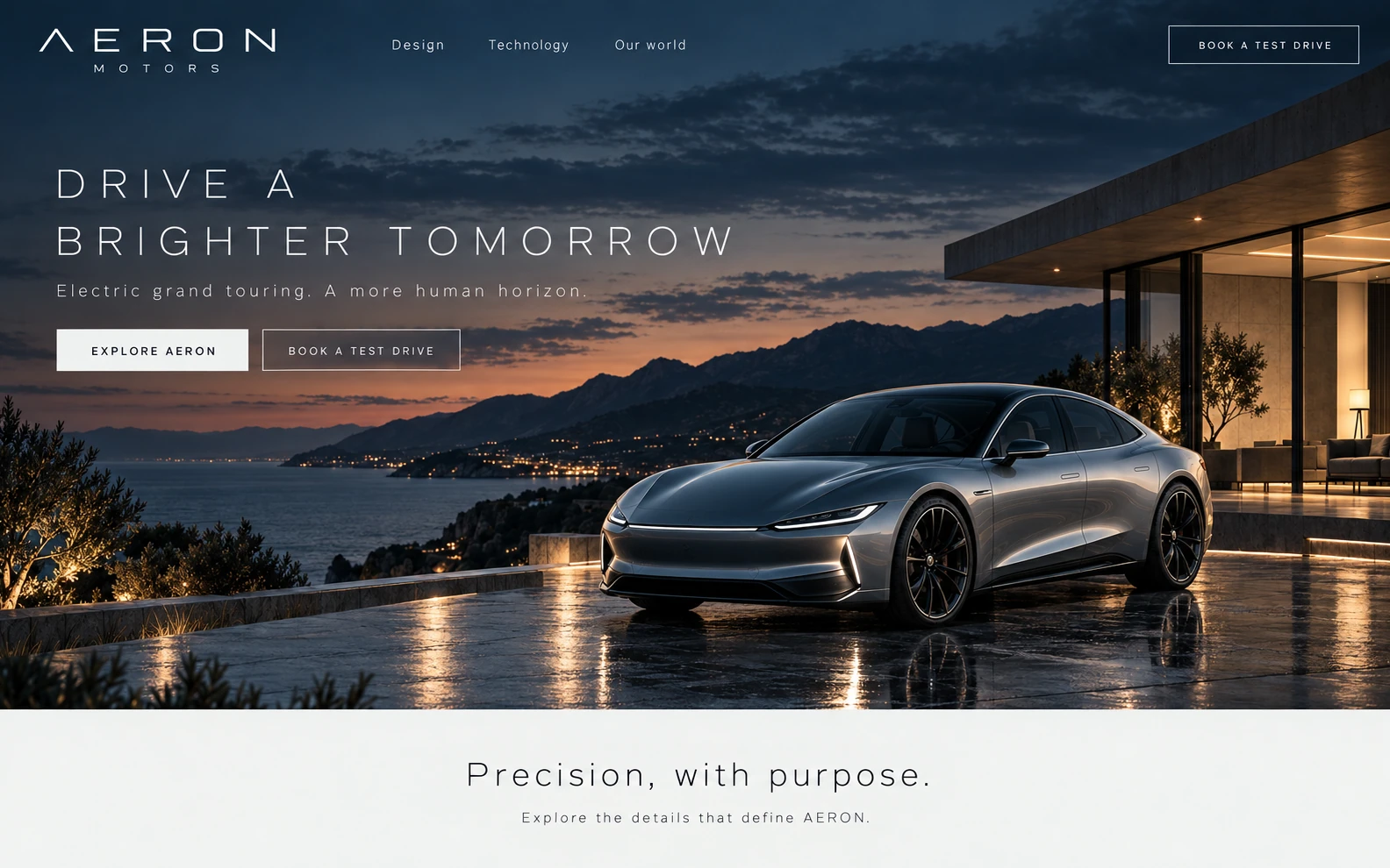 AERON MOTORS · Visual mockup · website concept · desktop