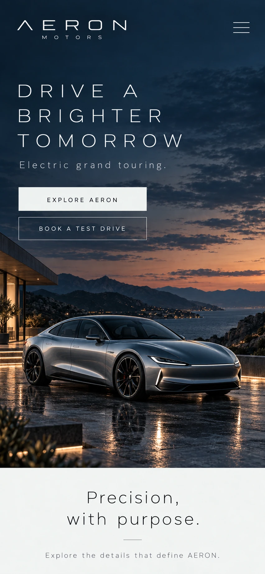 AERON MOTORS · Visual mockup · website concept · mobile