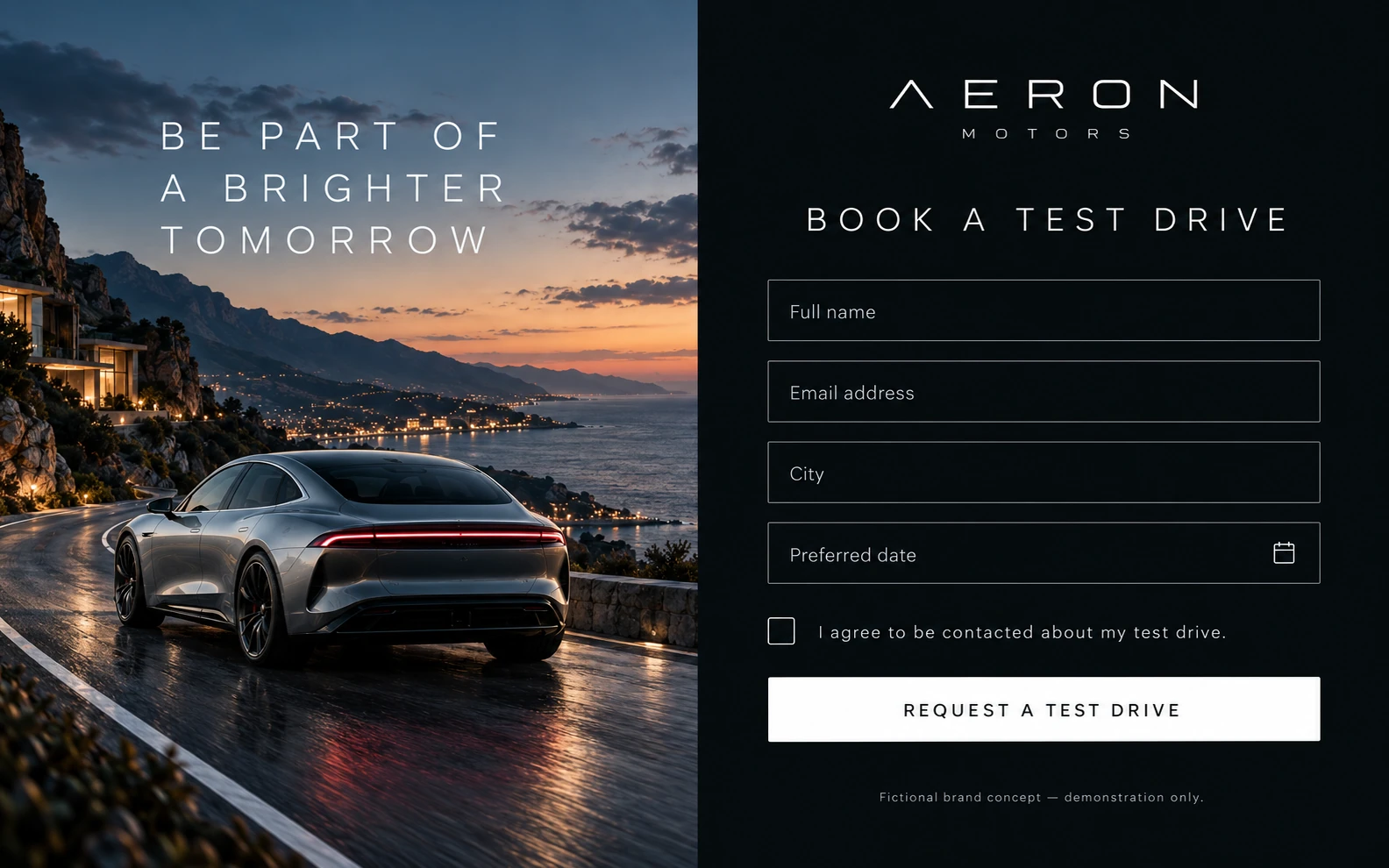 AERON MOTORS · The next step · concept mockup