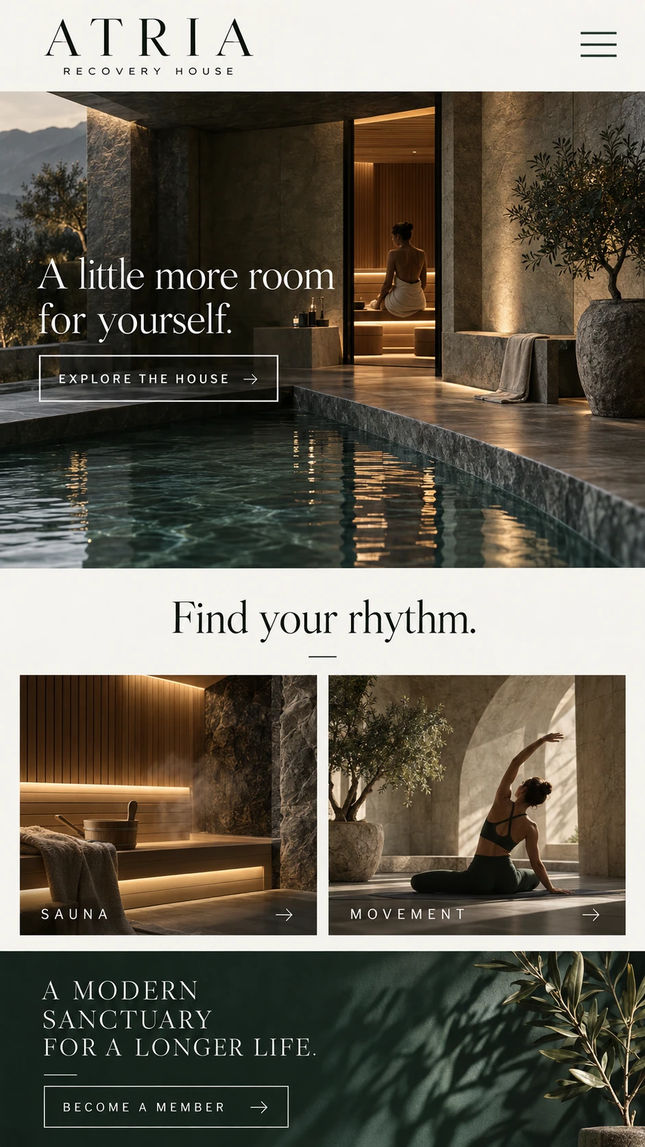 ATRIA RECOVERY HOUSE · Visual mockup · website concept · mobile