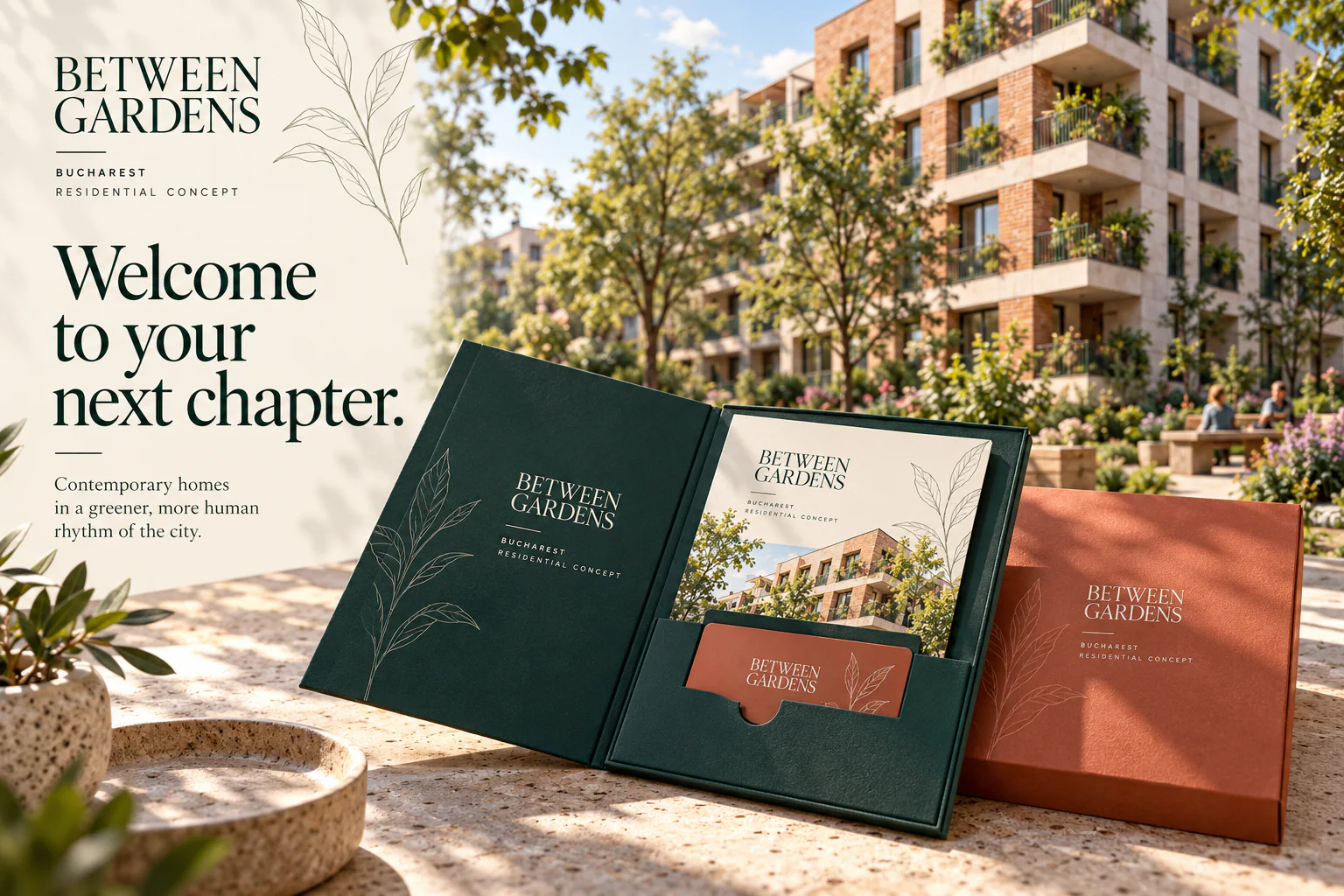 BETWEEN GARDENS · Identitate aplicată · mockup