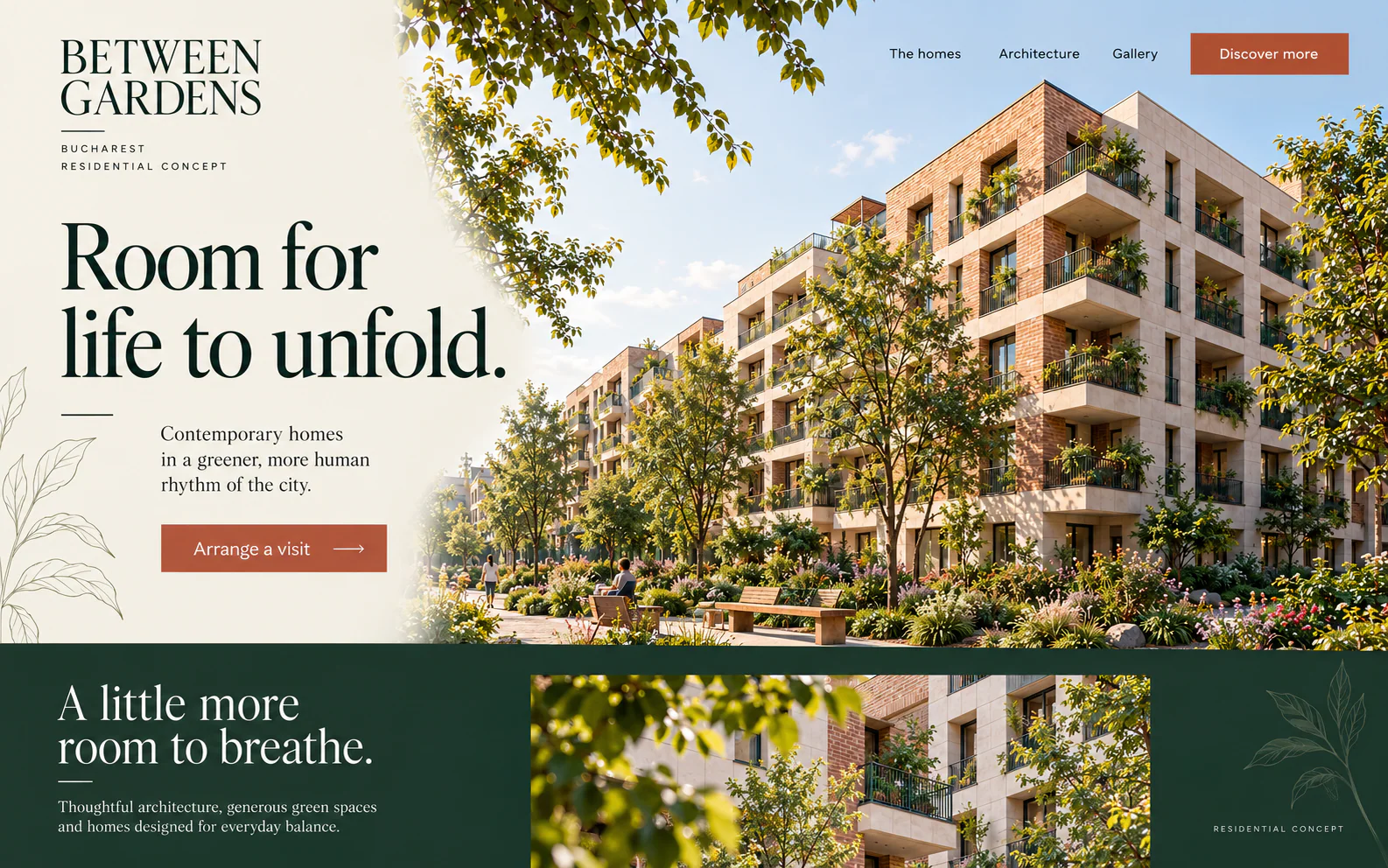 BETWEEN GARDENS · Machetă vizuală · website conceptual · desktop