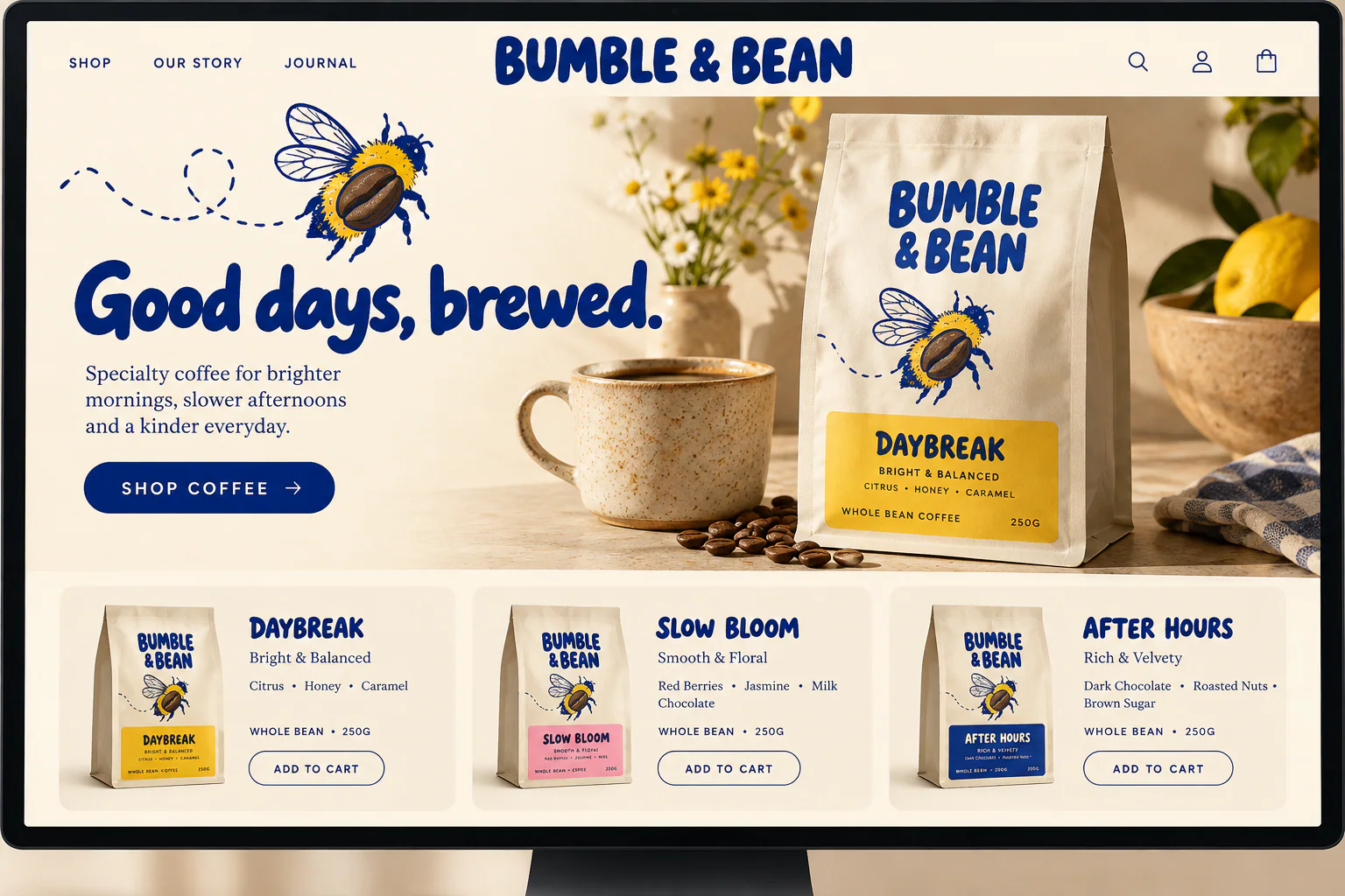 BUMBLE & BEAN · Visual mockup · website concept · desktop