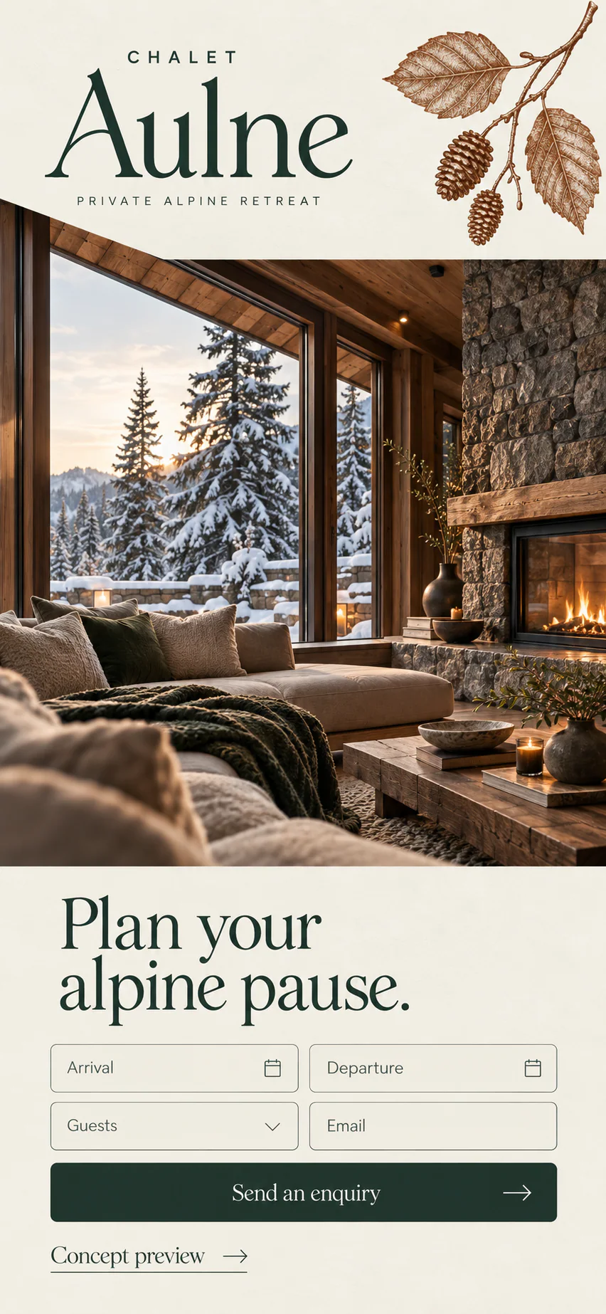CHALET AULNE · Machetă vizuală · website conceptual · mobil