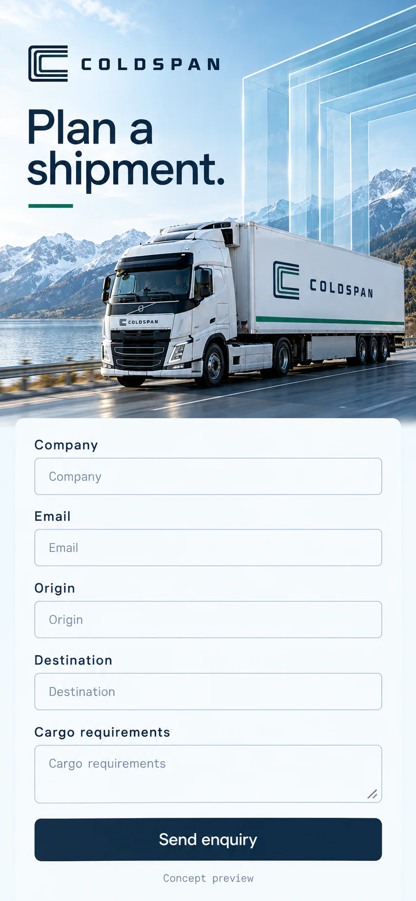 COLDSPAN · Visual mockup · website concept · mobile