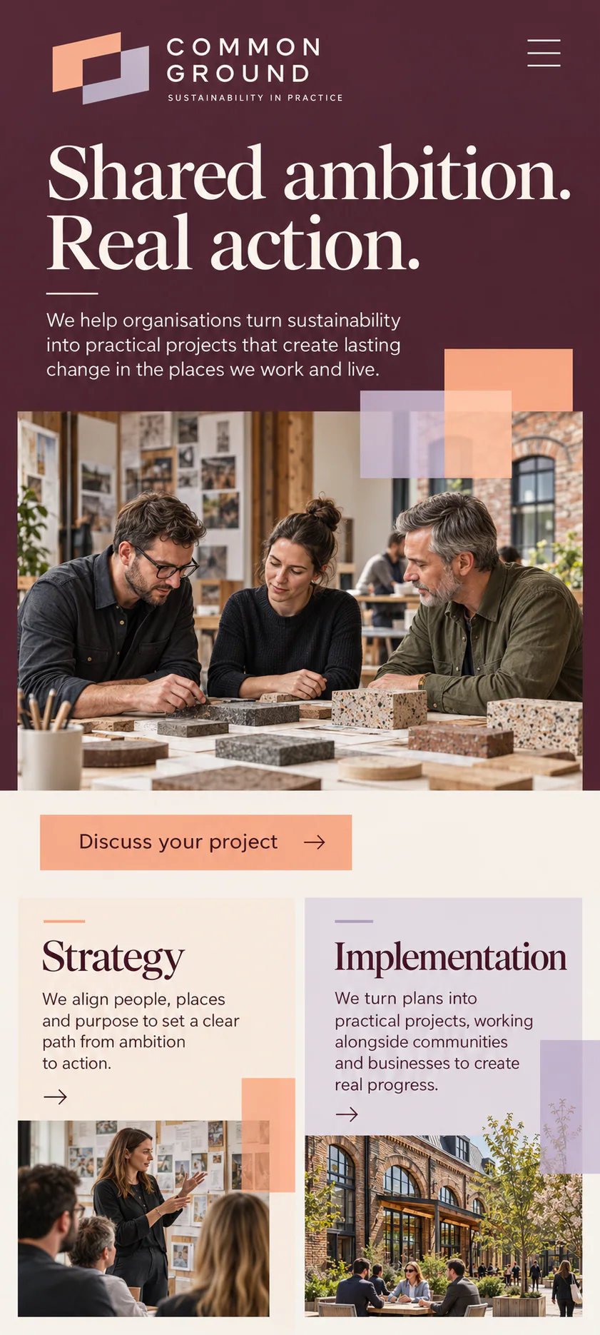 COMMON GROUND · Visual mockup · website concept · mobile