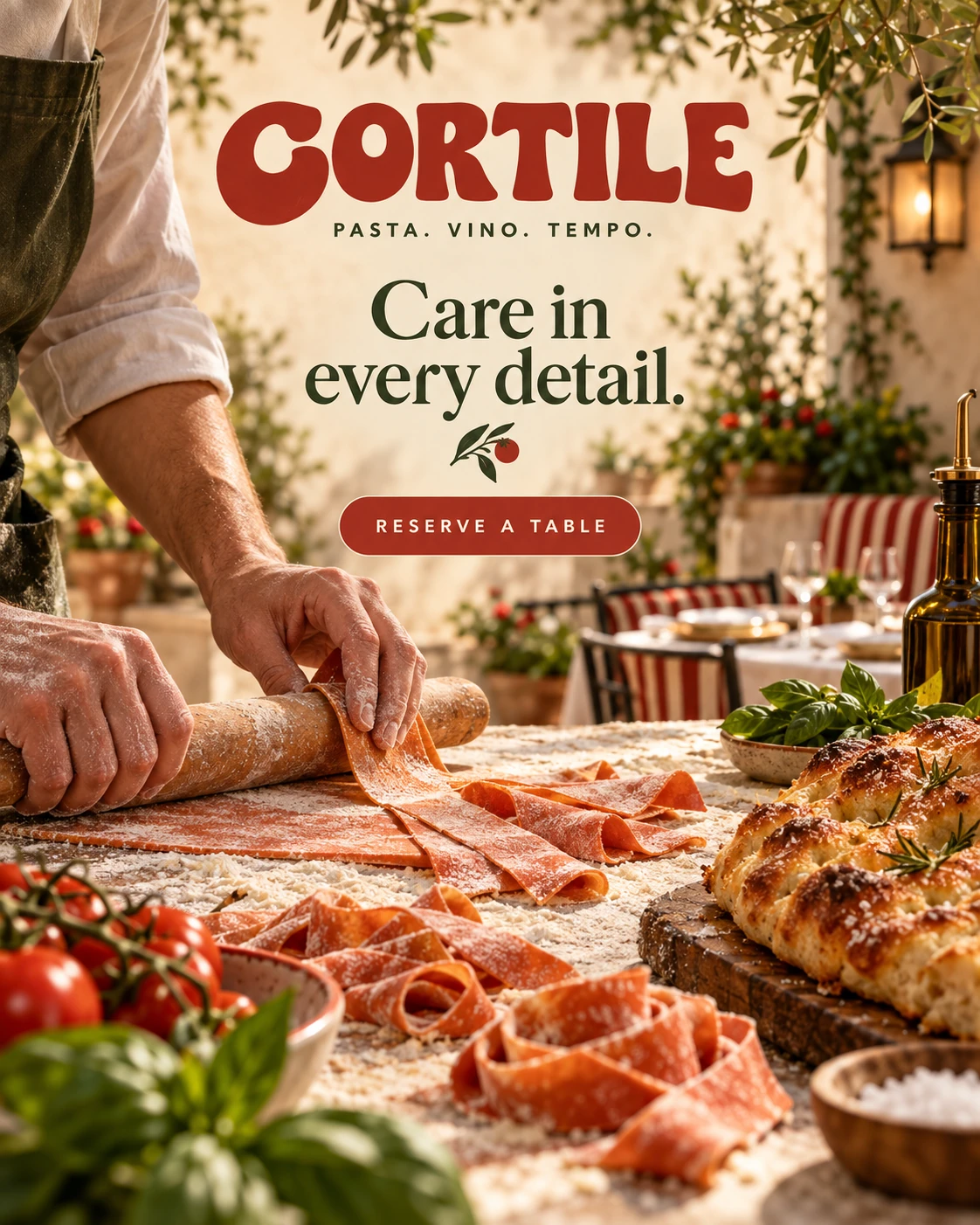CORTILE · Digital ads / PPC 006 · Pasta. Vino. Tempo.