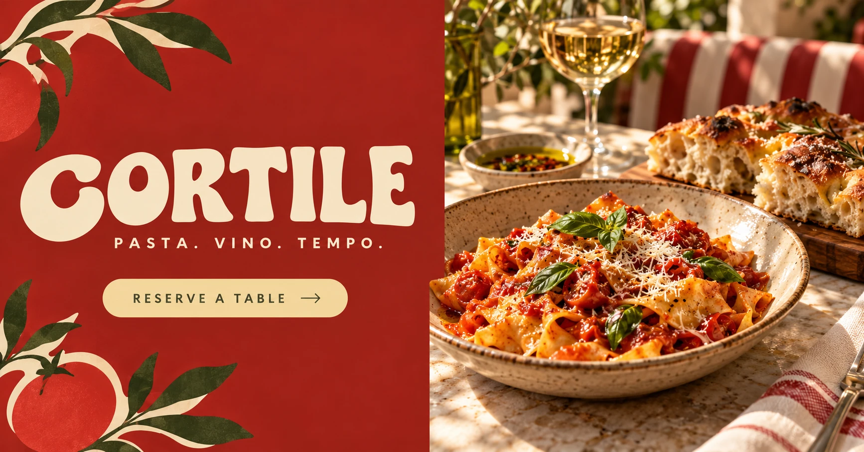 CORTILE · Digital ads / PPC 007 · Pasta. Vino. Tempo.
