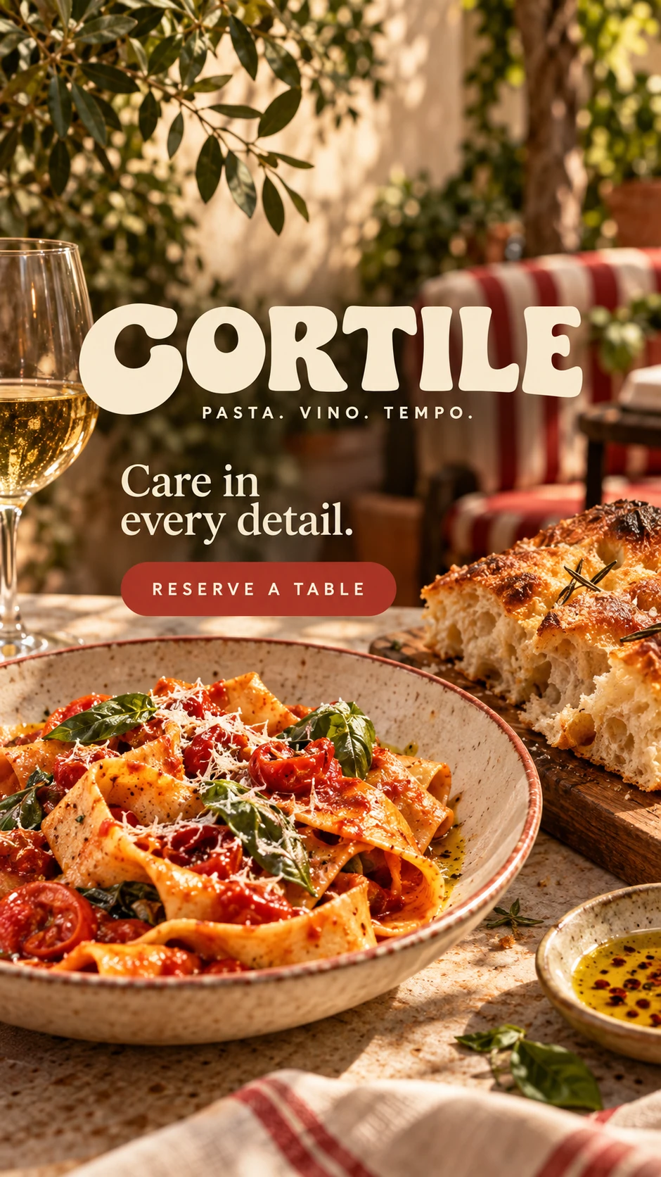 CORTILE · Social media 011 · Pasta. Vino. Tempo.