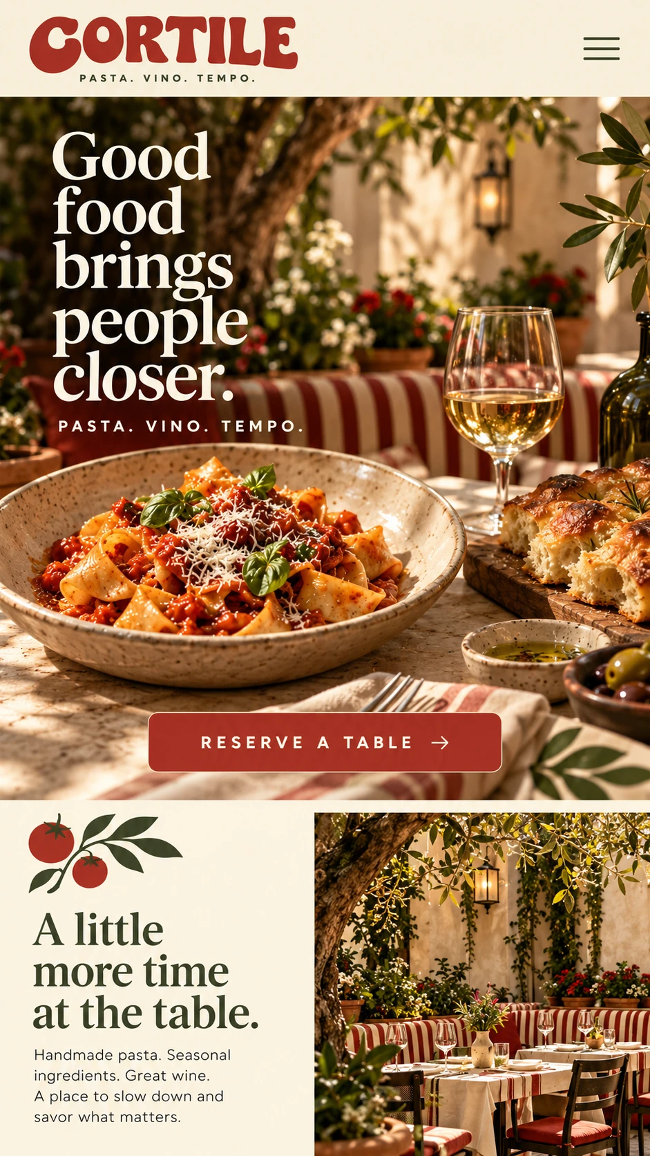 CORTILE · Visual mockup · website concept · mobile