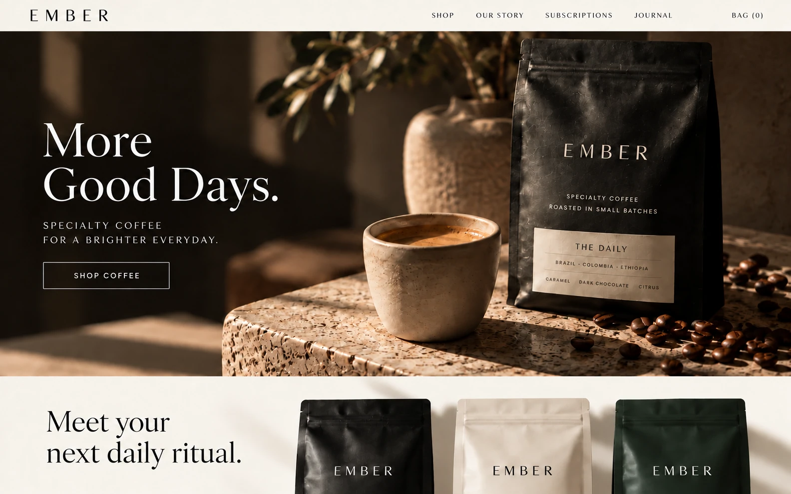 EMBER · Visual mockup · website concept · desktop