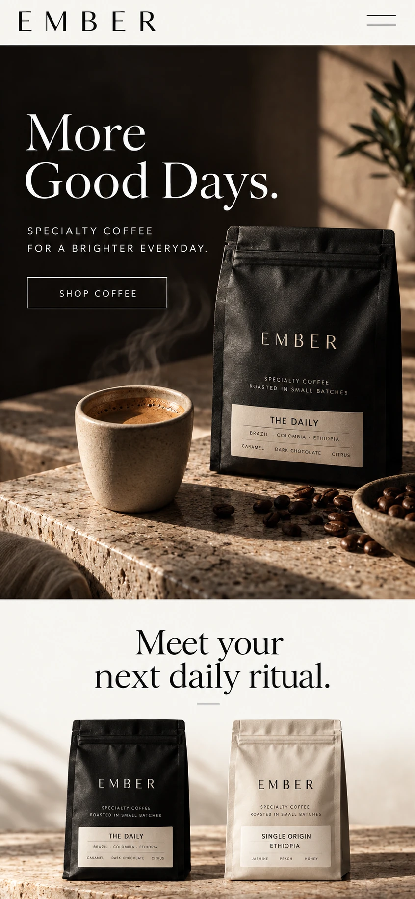 EMBER · Visual mockup · website concept · mobile