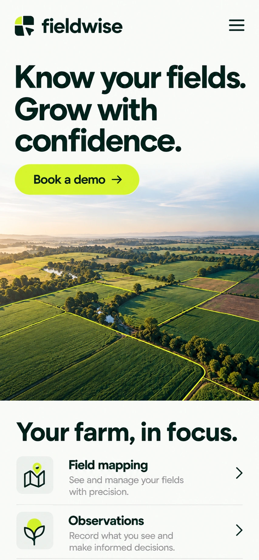 FIELDWISE · Visual mockup · website concept · mobile
