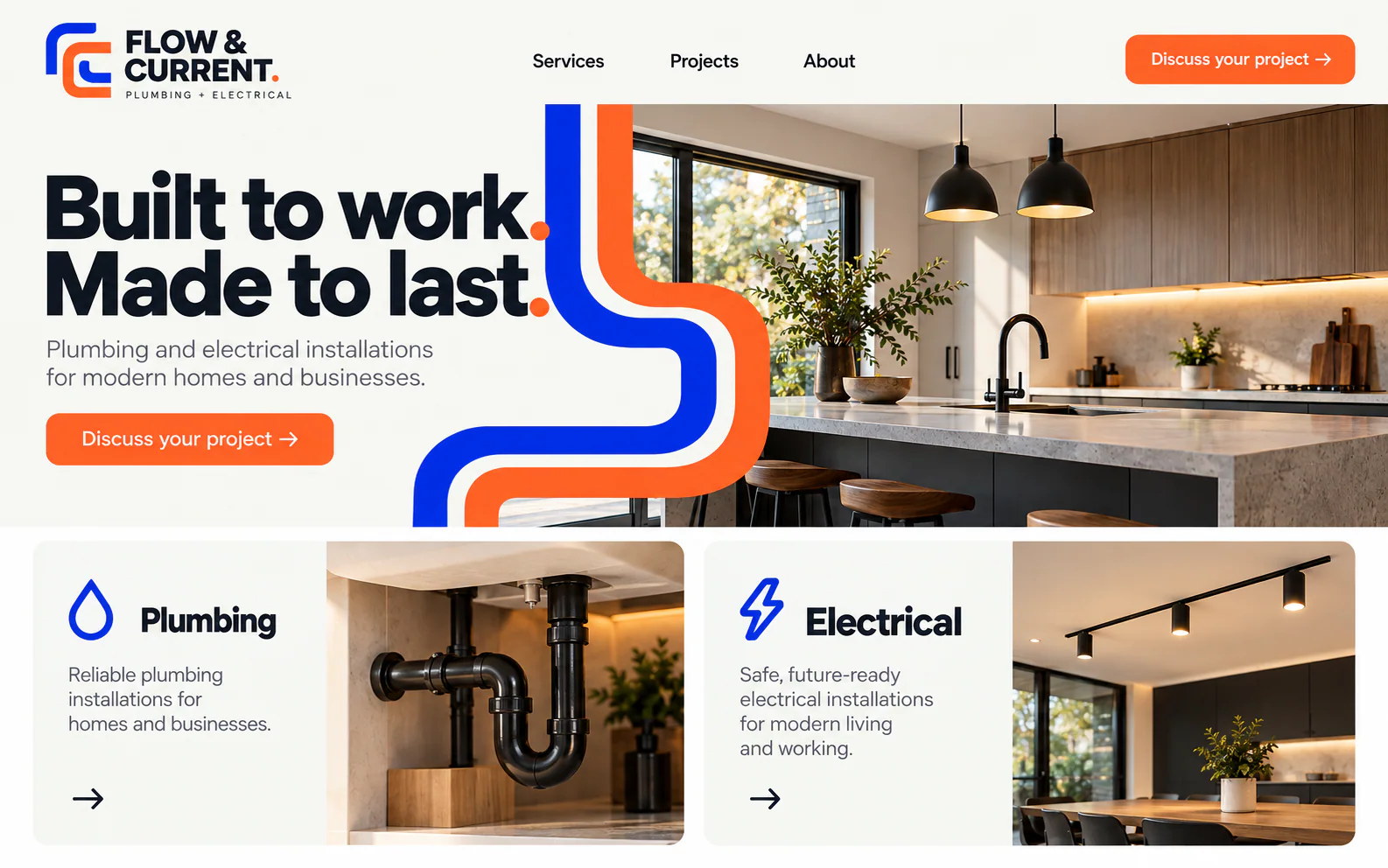 FLOW & CURRENT · Visual mockup · website concept · desktop