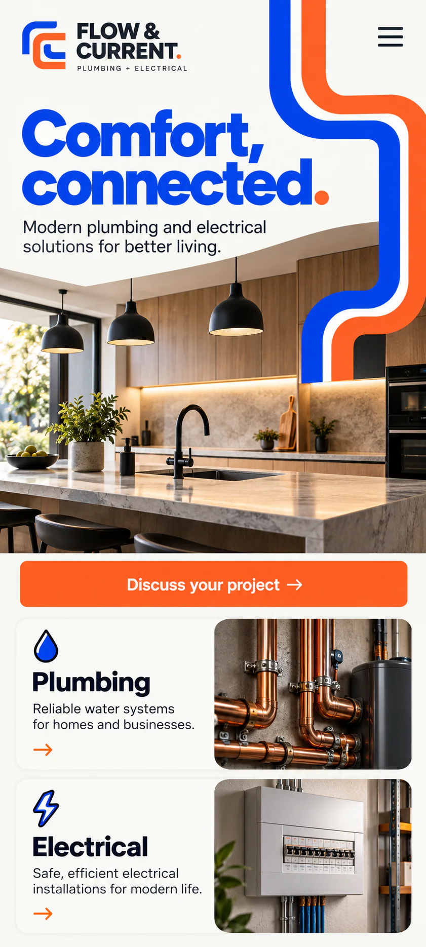 FLOW & CURRENT · Visual mockup · website concept · mobile