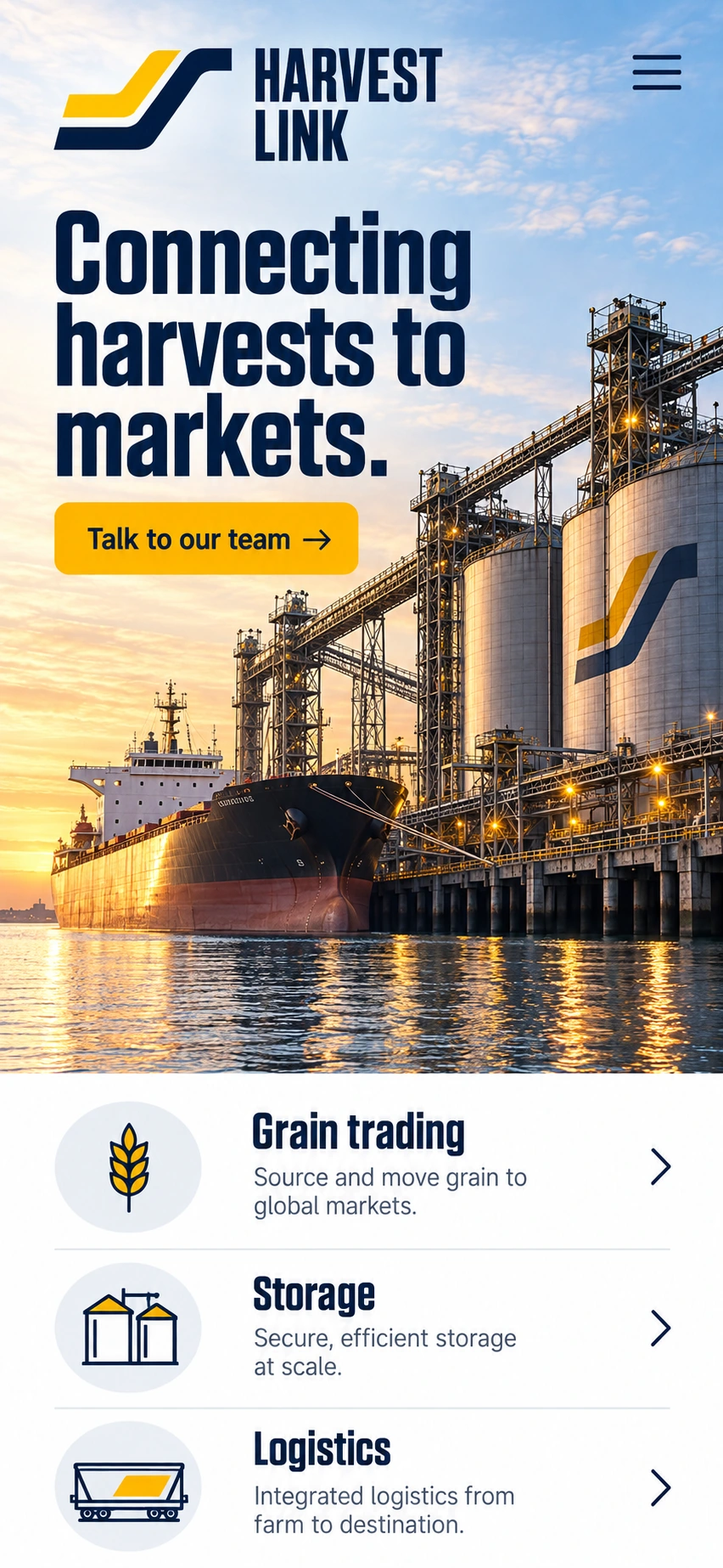 HARVEST LINK · Visual mockup · website concept · mobile
