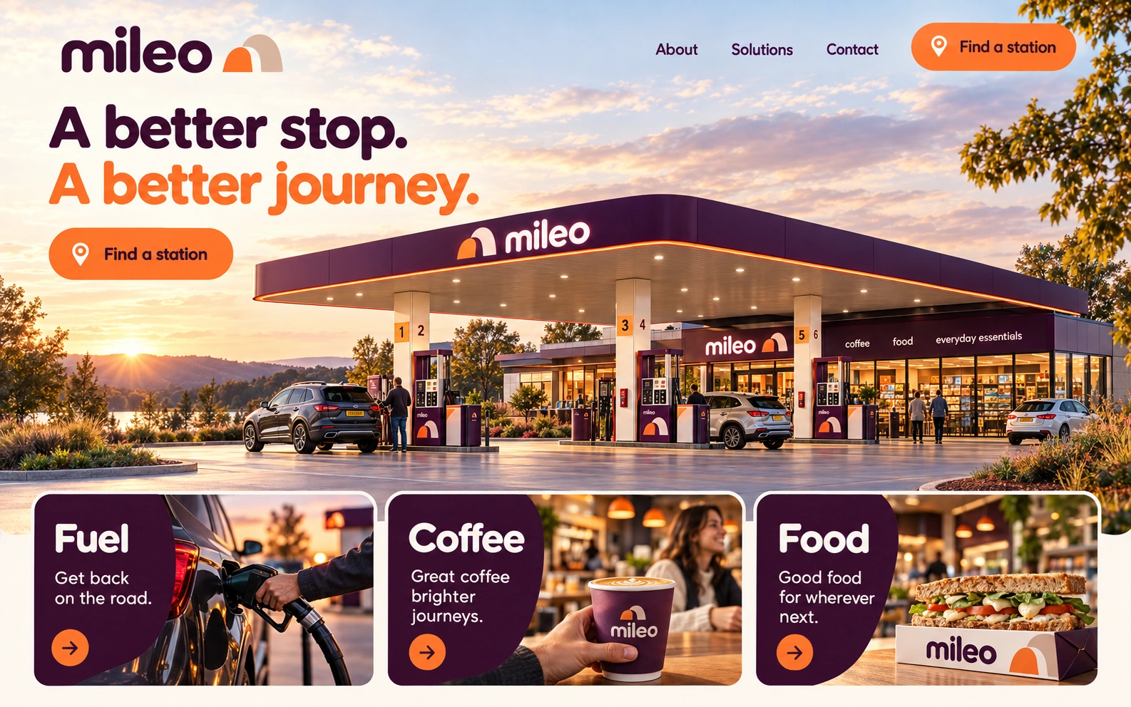MILEO · Machetă vizuală · website conceptual · desktop