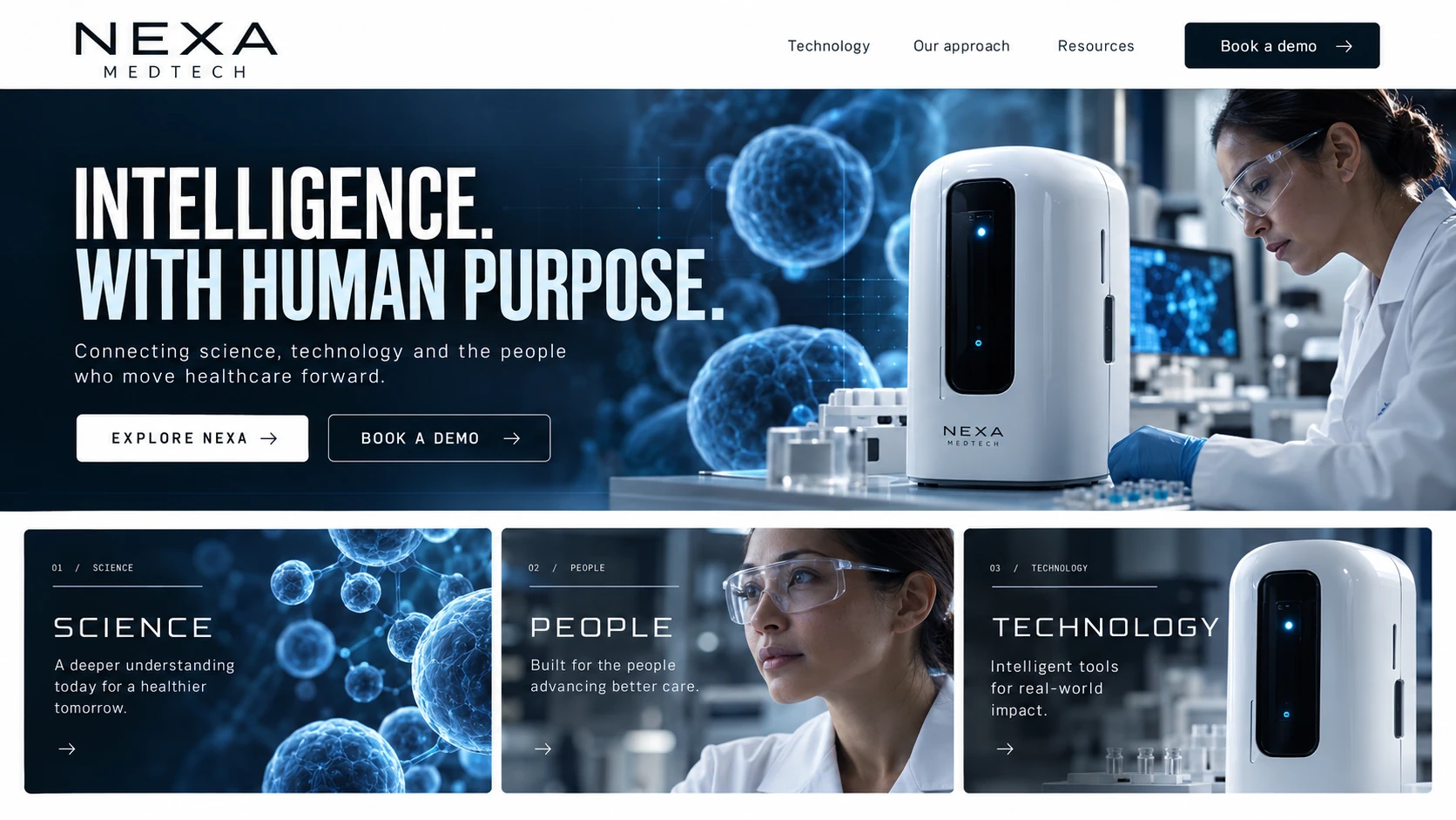 NEXA MEDTECH · Visual mockup · website concept · desktop