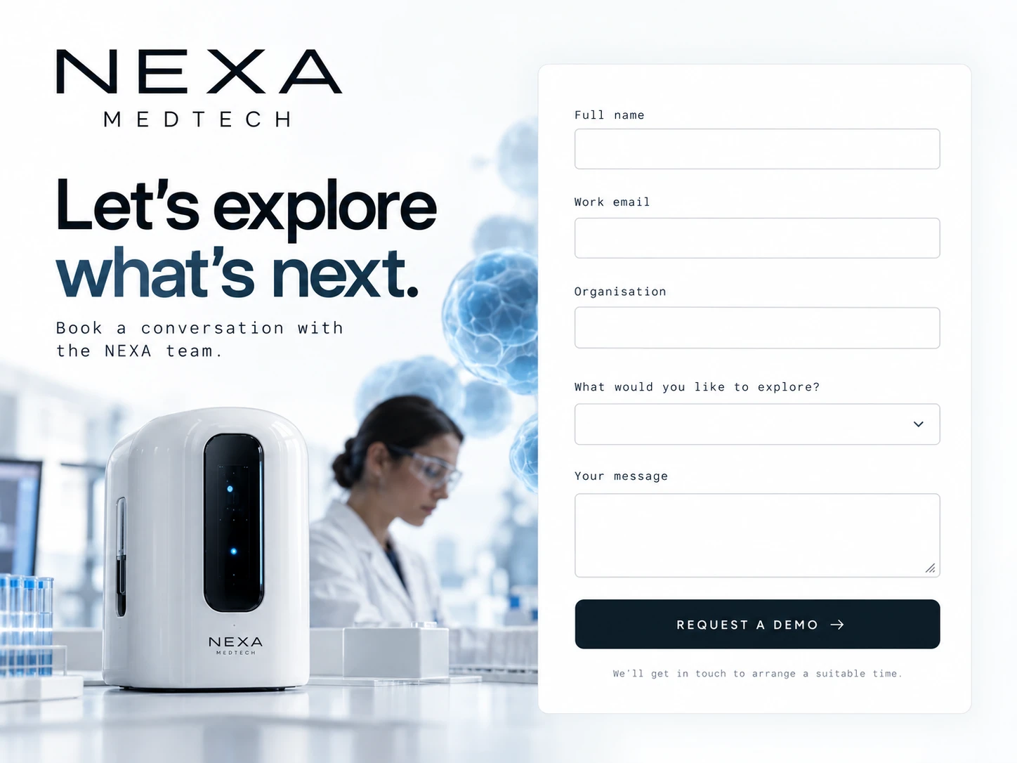 NEXA MEDTECH · The next step · concept mockup