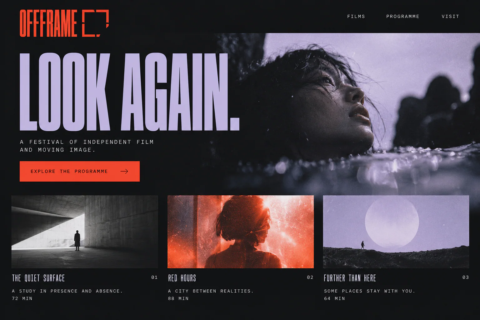 OFFRAME · Visual mockup · website concept · desktop