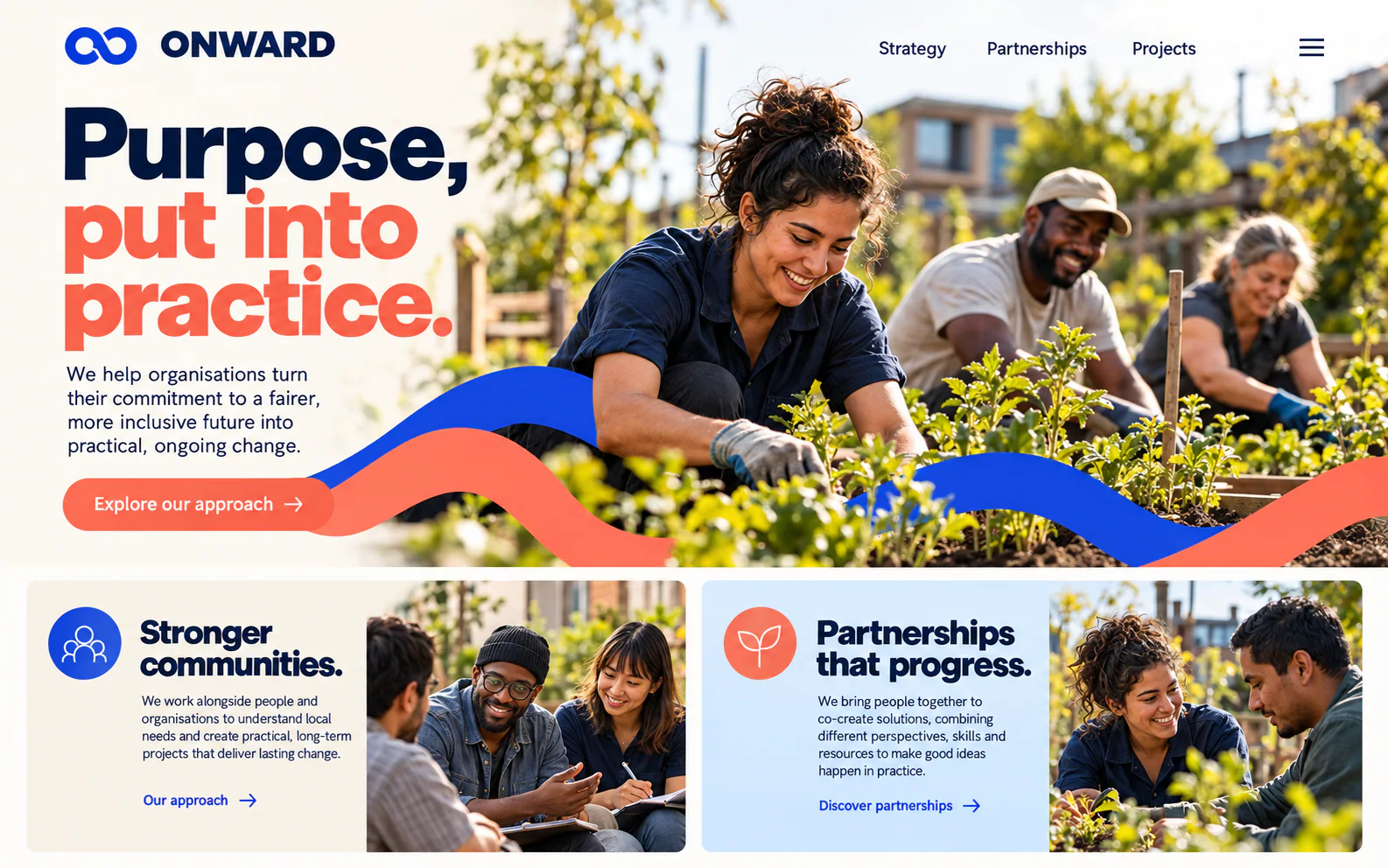 ONWARD · Visual mockup · website concept · desktop