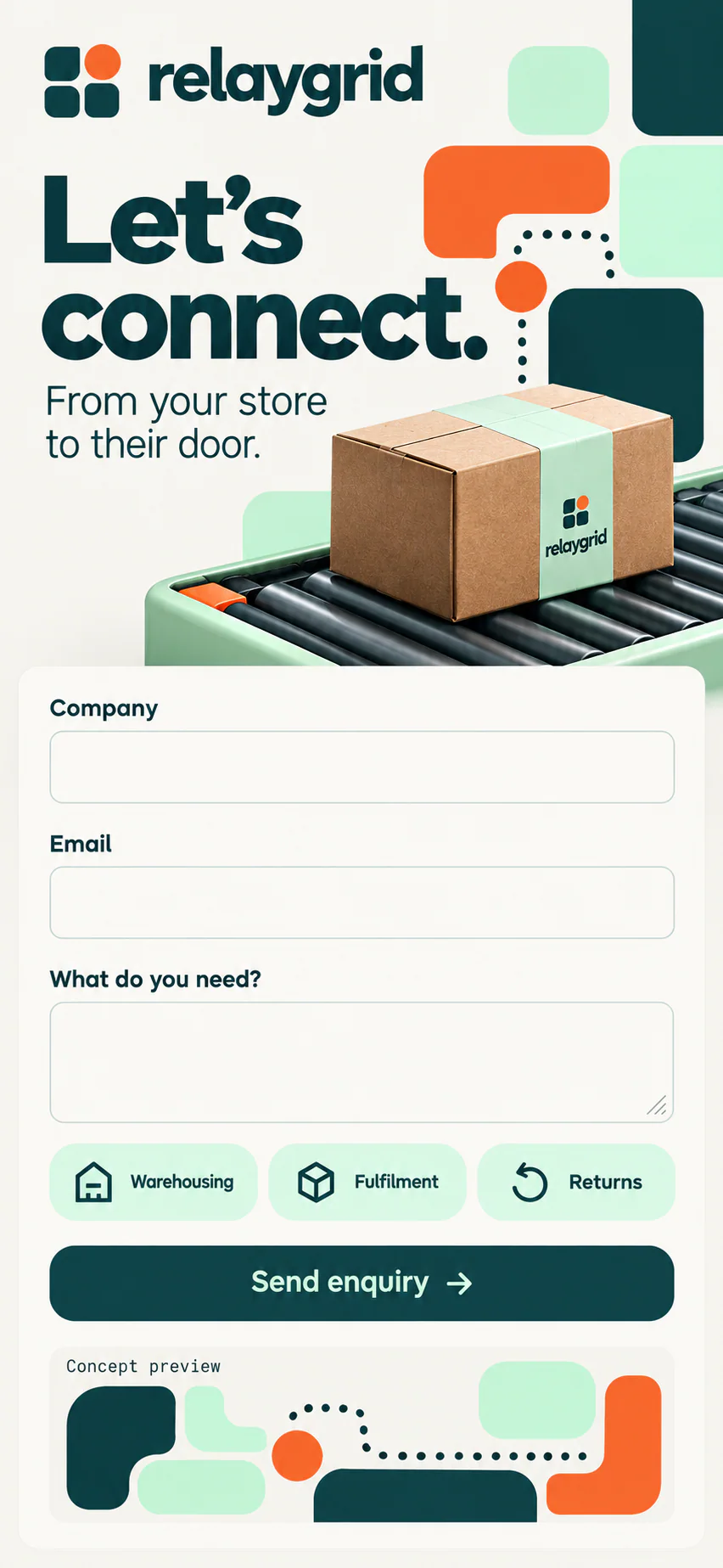 RELAYGRID · Visual mockup · website concept · mobile