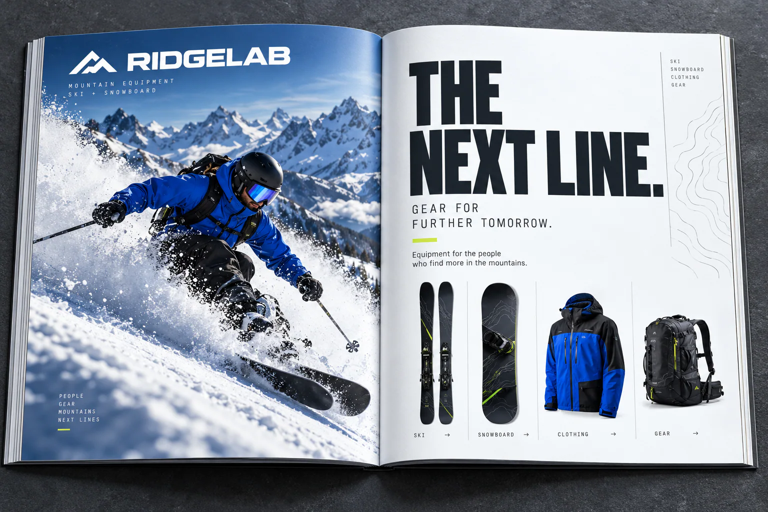 RIDGELAB · Identity in use · mockup