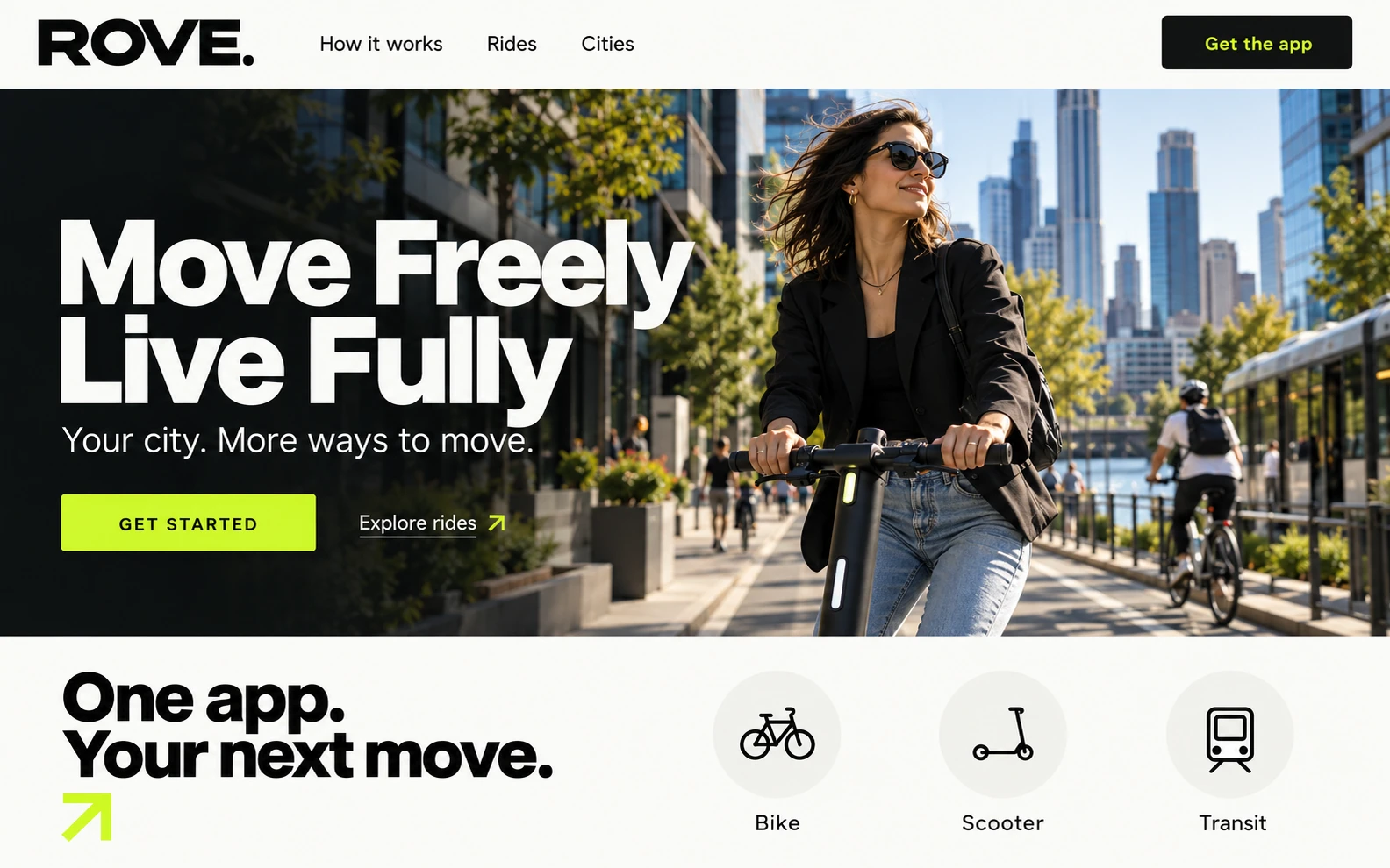 ROVE MOBILITY · Visual mockup · website concept · desktop