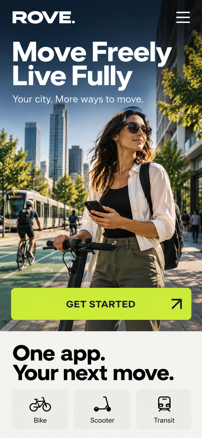 ROVE MOBILITY · Visual mockup · website concept · mobile