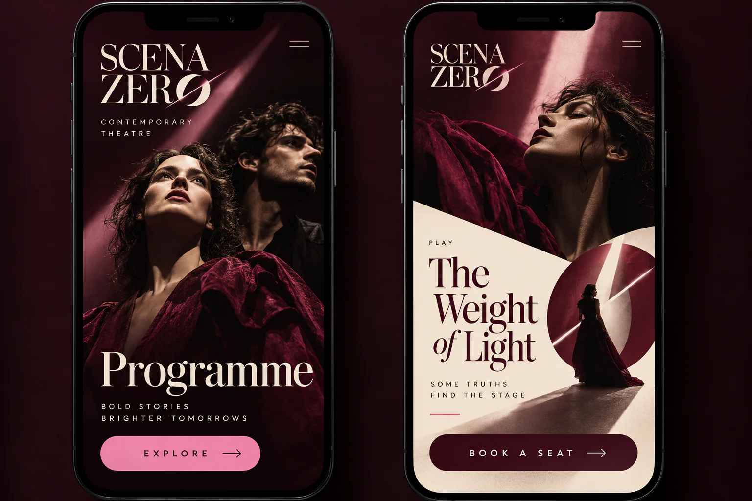 SCENA ZERO · Visual mockup · website concept · mobile