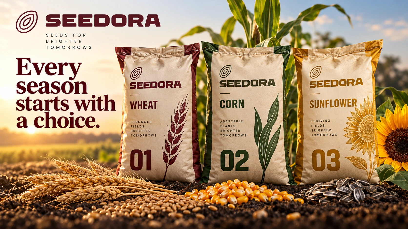 SEEDORA · Key visual: product in focus · A choice between crops