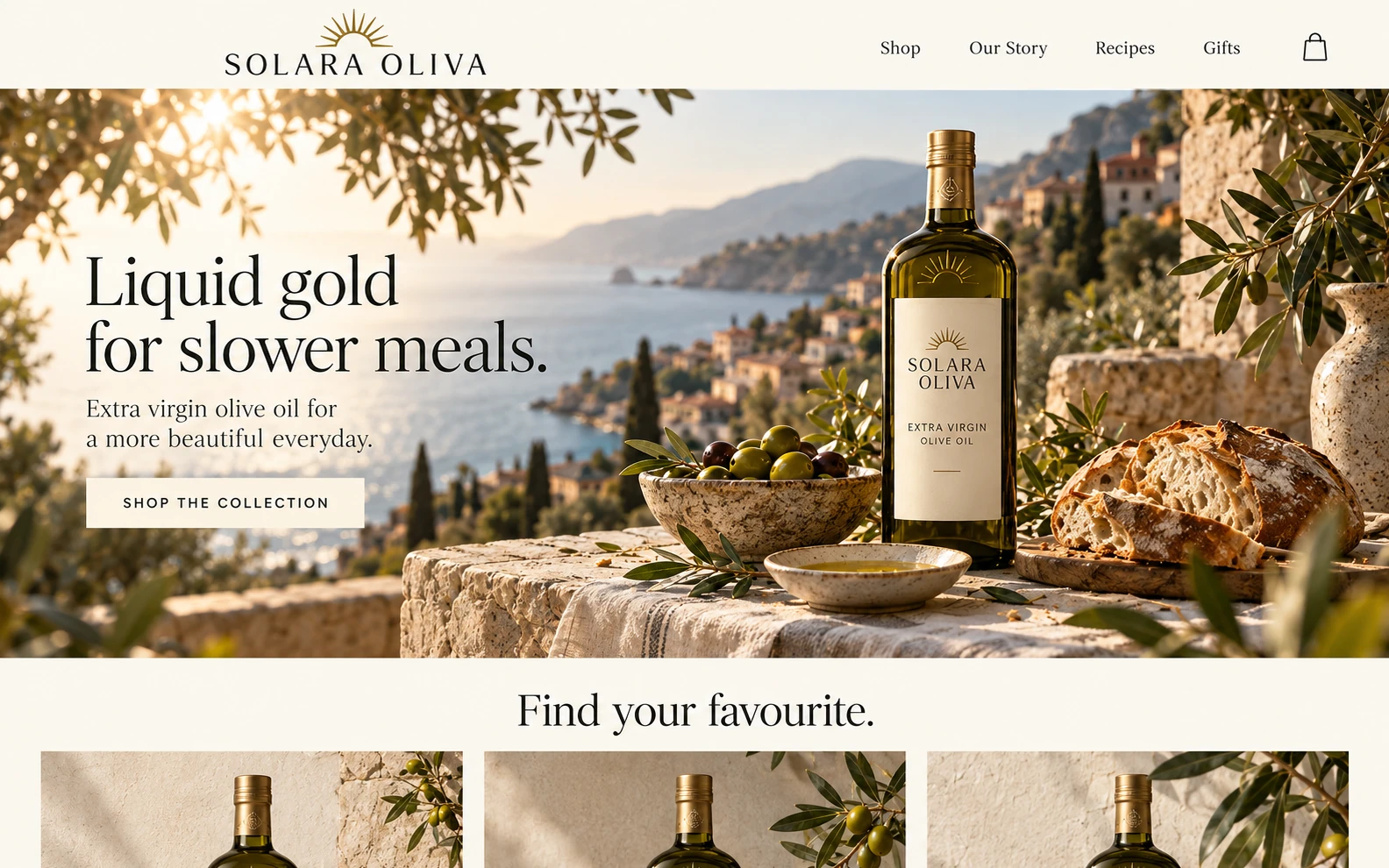 SOLARA OLIVA · Visual mockup · website concept · desktop