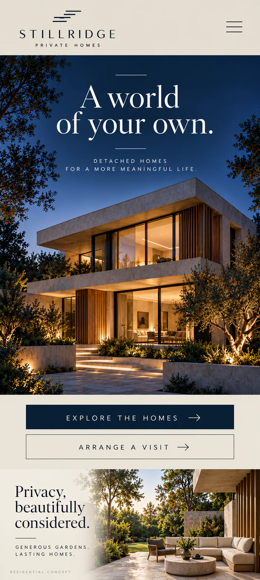 STILLRIDGE · Visual mockup · website concept · mobile