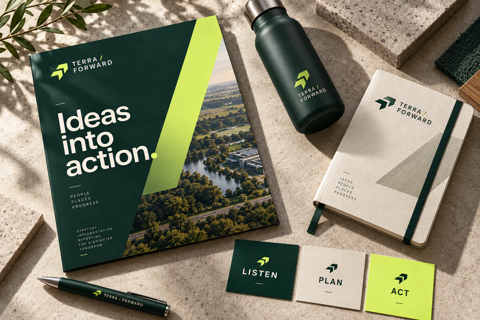 TERRA / FORWARD · Identity in use · mockup