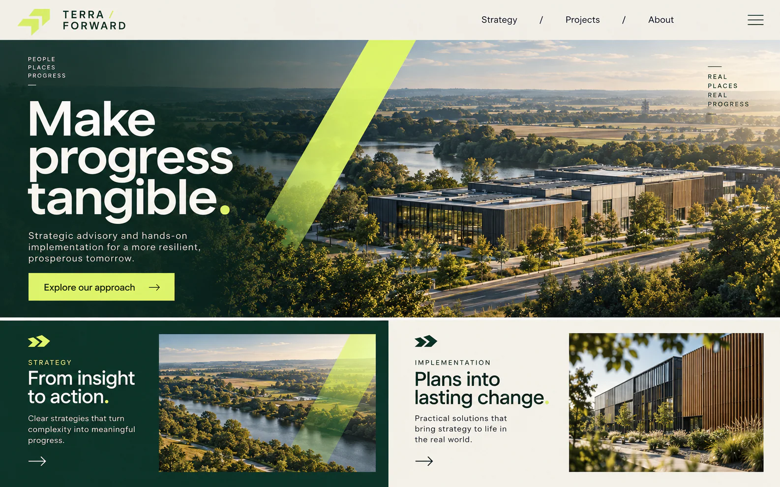 TERRA / FORWARD · Visual mockup · website concept · desktop