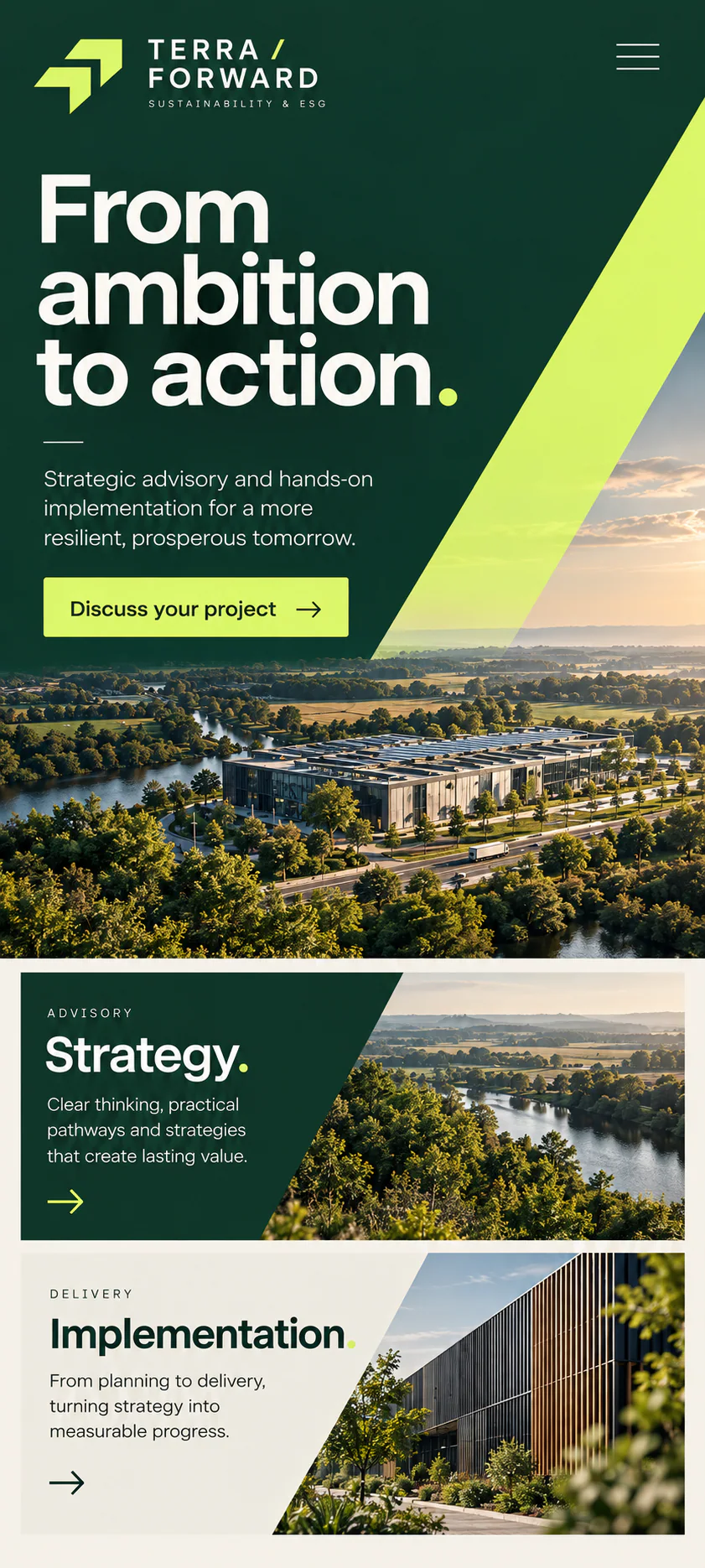 TERRA / FORWARD · Visual mockup · website concept · mobile