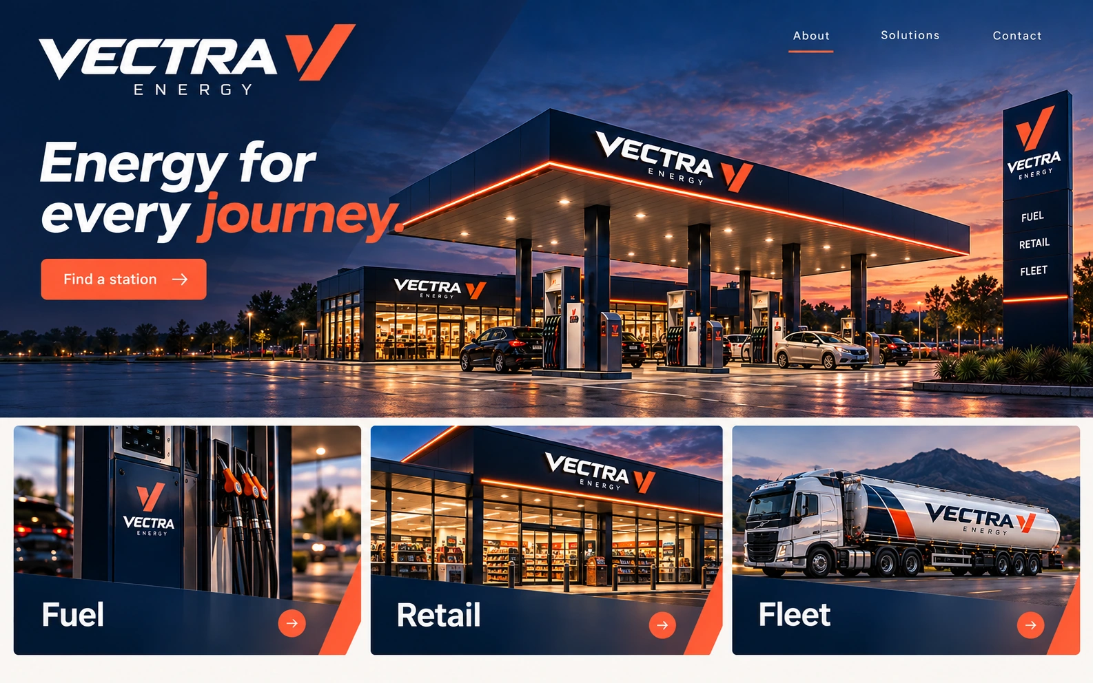 VECTRA ENERGY · Machetă vizuală · website conceptual · desktop