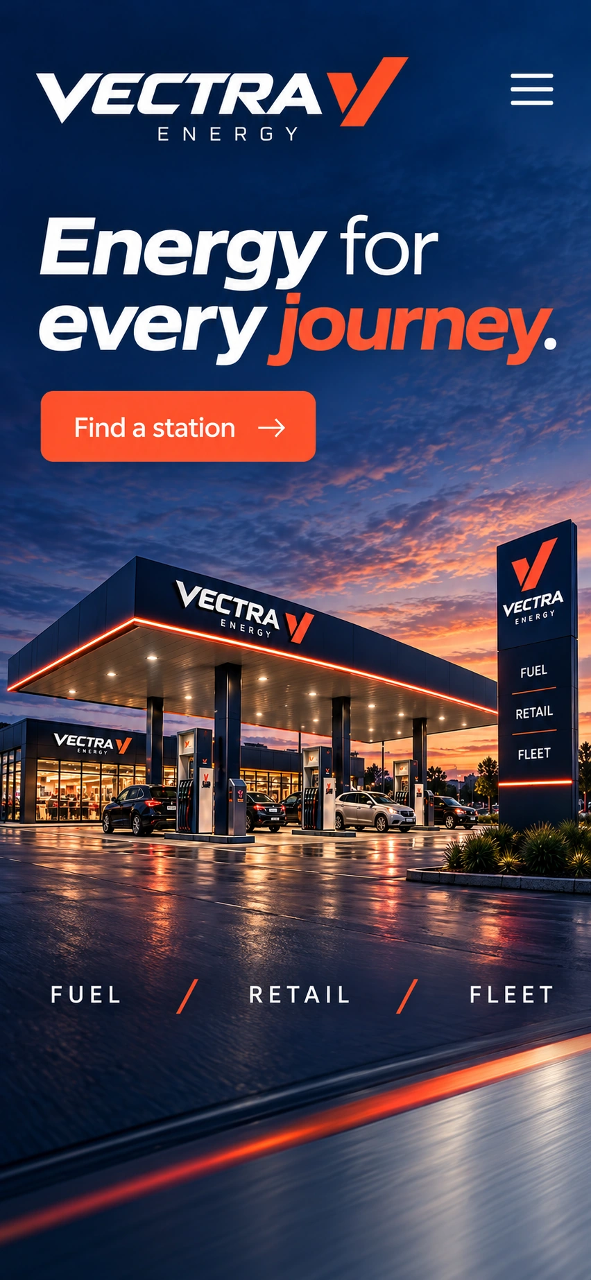VECTRA ENERGY · Machetă vizuală · website conceptual · mobil