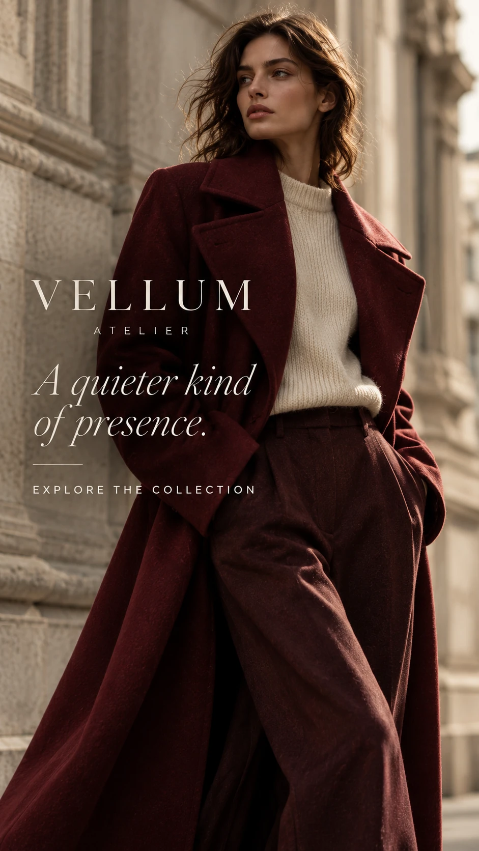 VELLUM ATELIER · Vertical format · static visual