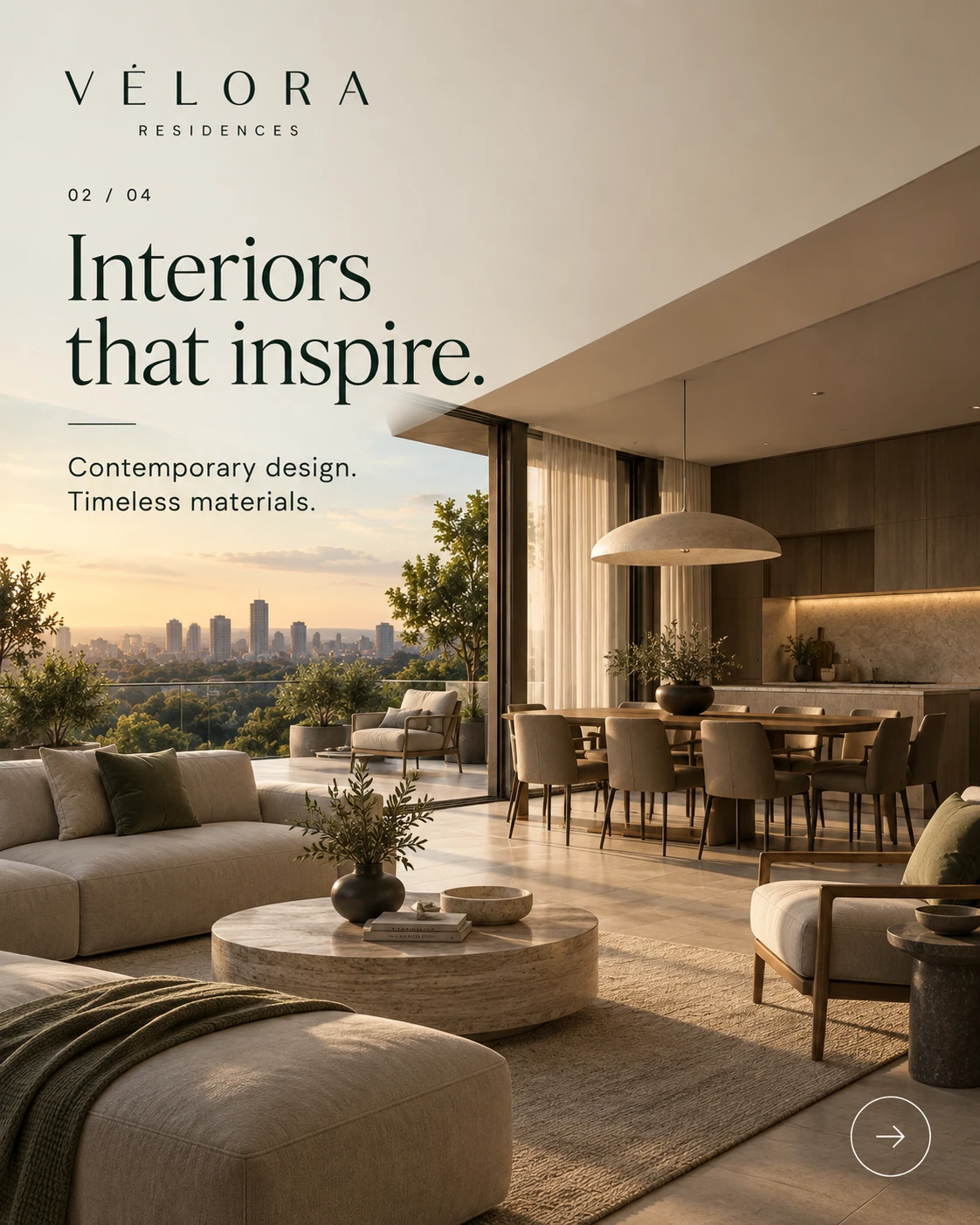 VÉLORA RESIDENCES · Feed · message and context