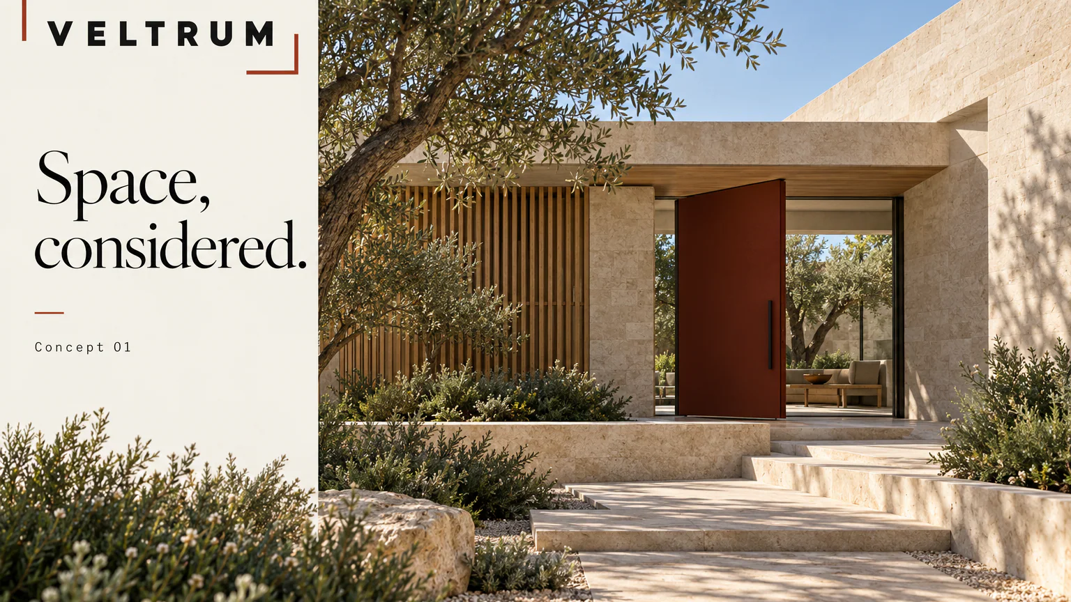 VELTRUM · Spaces where light and material are thought through together.