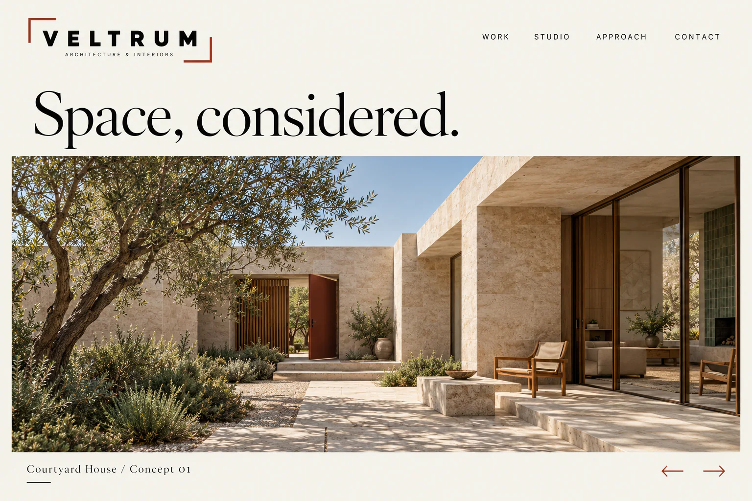 VELTRUM · Visual mockup · website concept · desktop