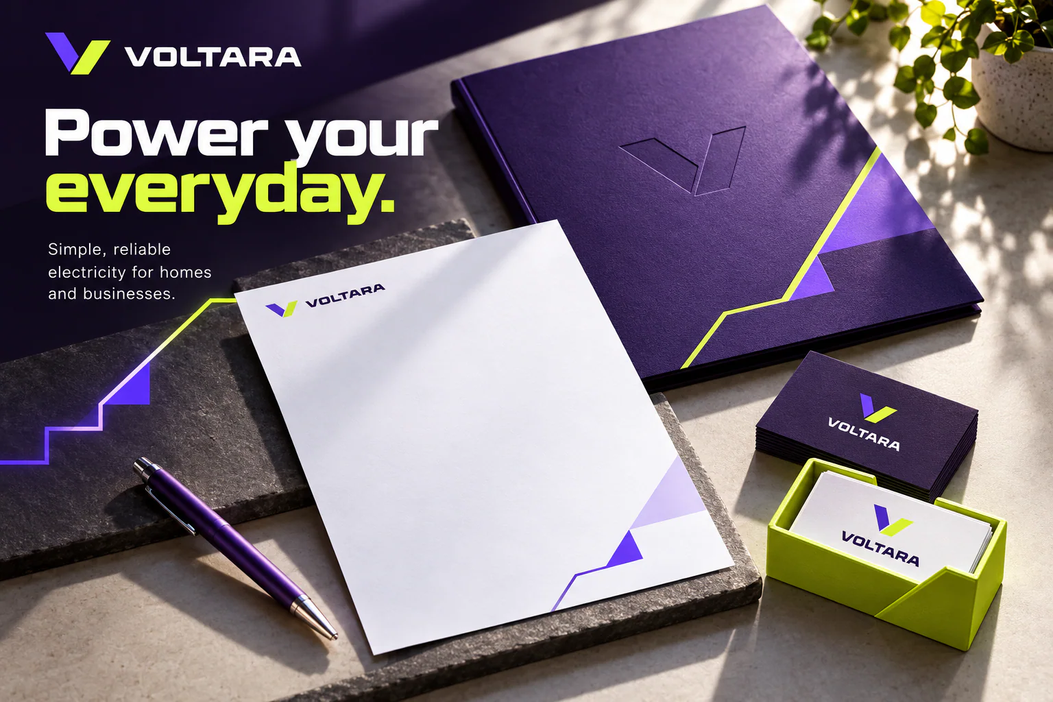 VOLTARA · Identity in use · mockup