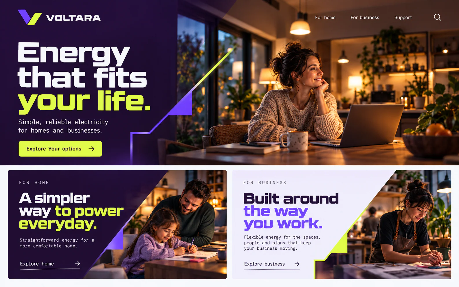VOLTARA · Visual mockup · website concept · desktop