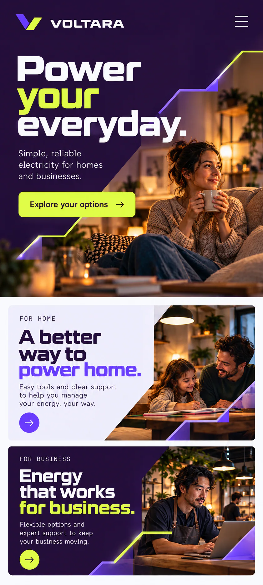 VOLTARA · Visual mockup · website concept · mobile