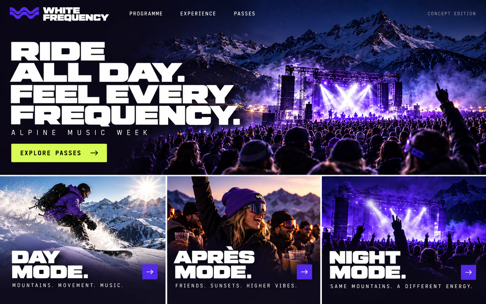 WHITE FREQUENCY · Visual mockup · website concept · desktop